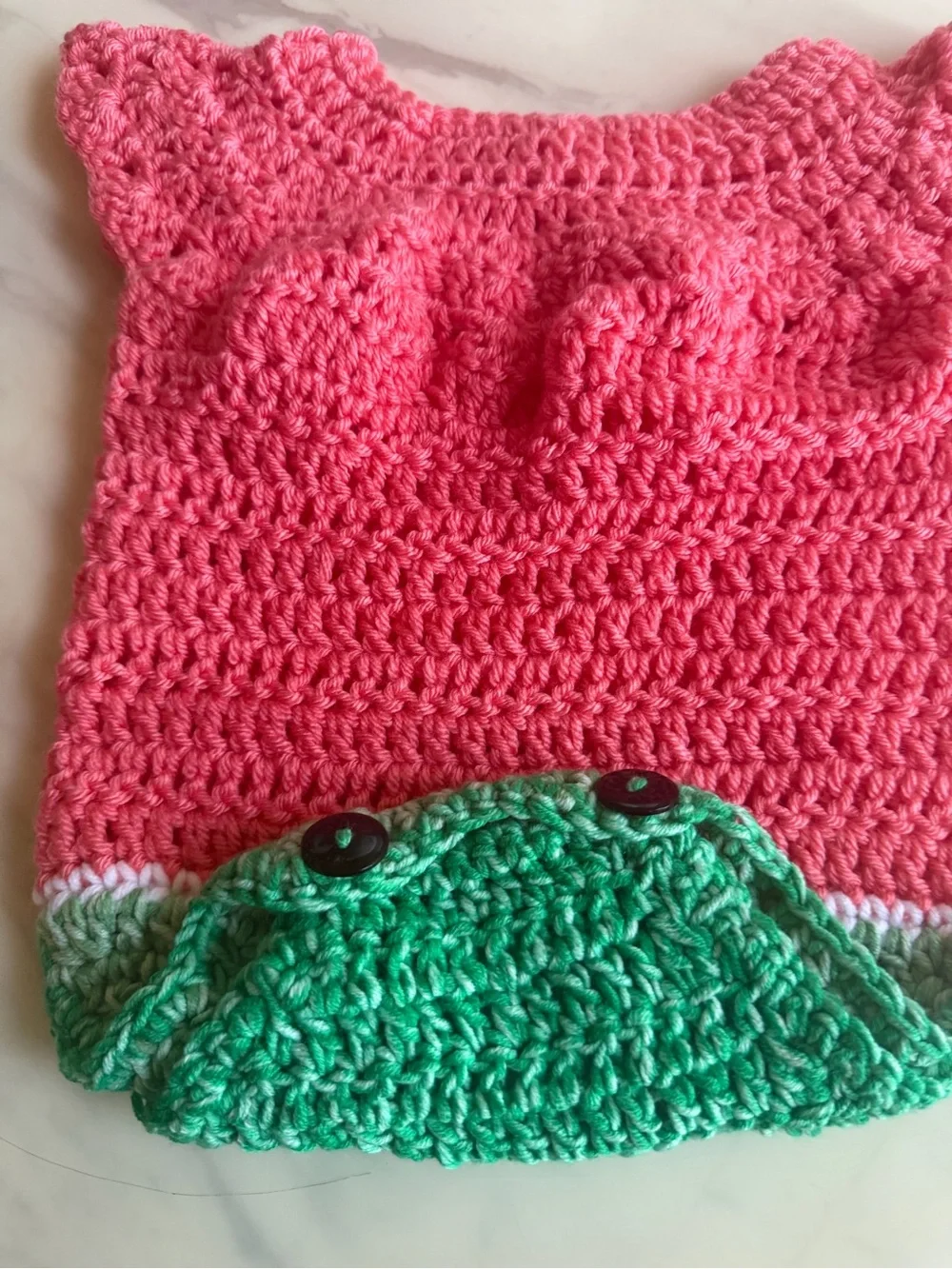 Handmade Crochet Baby Watermelon Romper Pink Green One Piece 6-9 Months